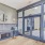a room with a glass door